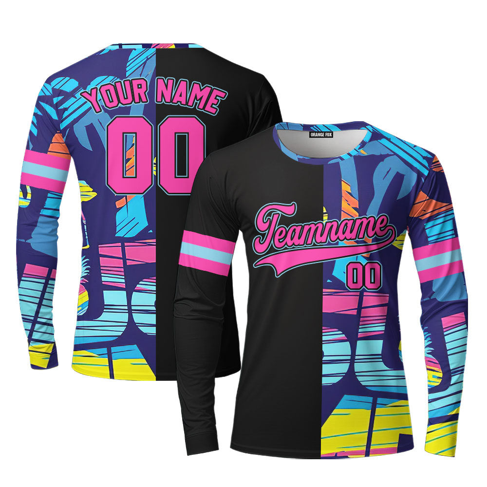 Custom Black Pink-Blue Custom Long Sleeve T-Shirt For Men & Women