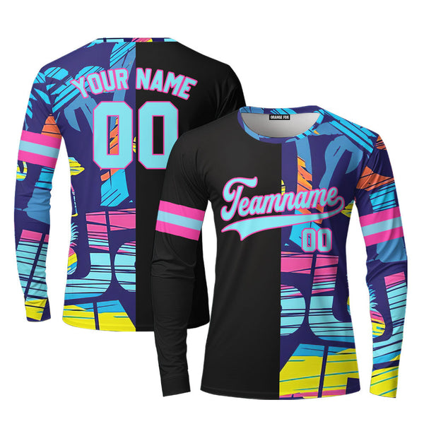 Custom Black Blue-Pink Custom Long Sleeve T-Shirt For Men & Women