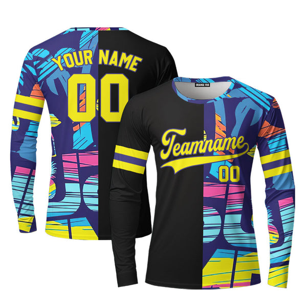 Custom Black Yellow-Dark Blue Custom Long Sleeve T-Shirt For Men & Women