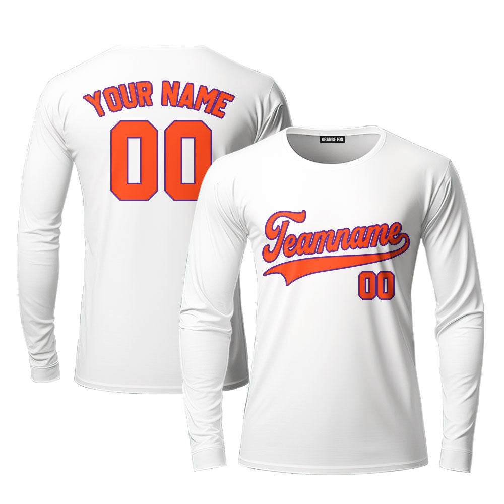 Custom White Orange - Blue Custom Long Sleeve T-Shirt For Men & Women