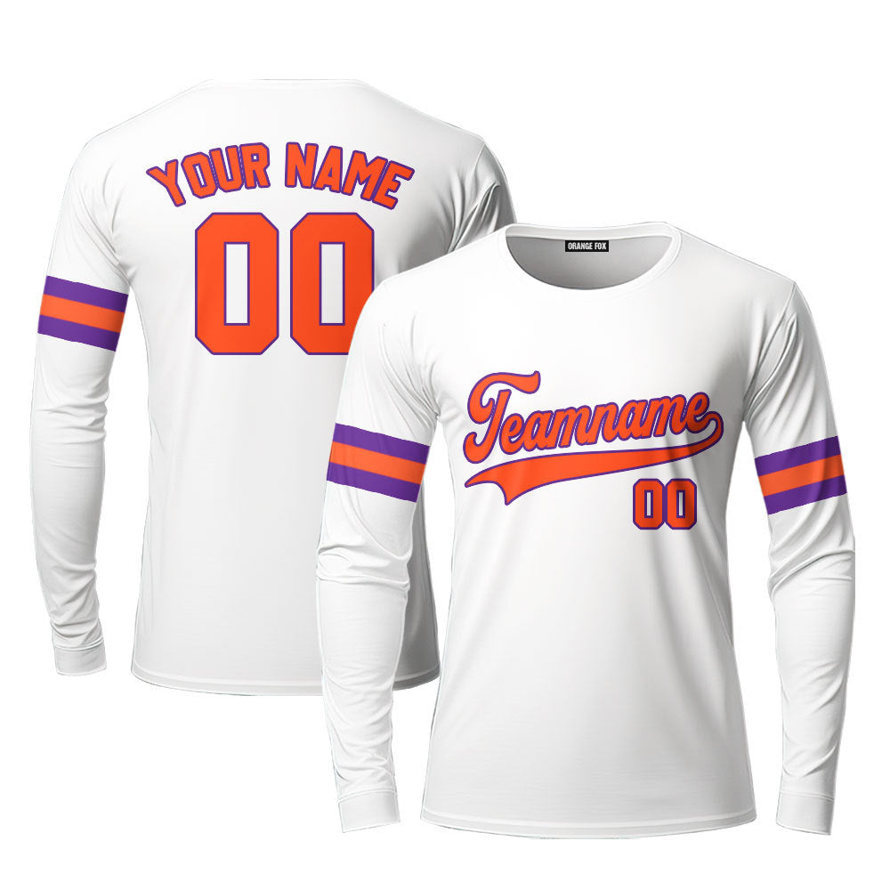 Custom White Orange - Blue Custom Long Sleeve T-Shirt For Men & Women