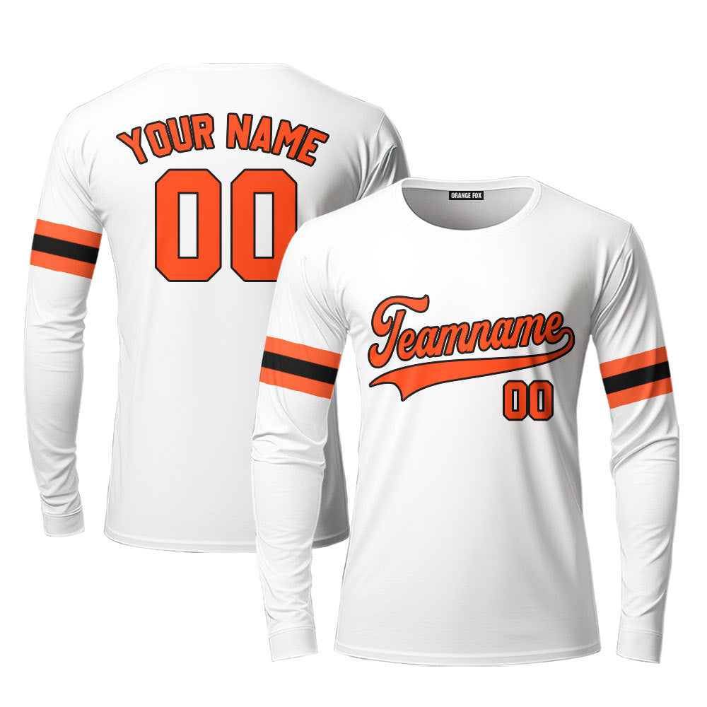 Custom White Orange - Black Custom Long Sleeve T-Shirt For Men & Women