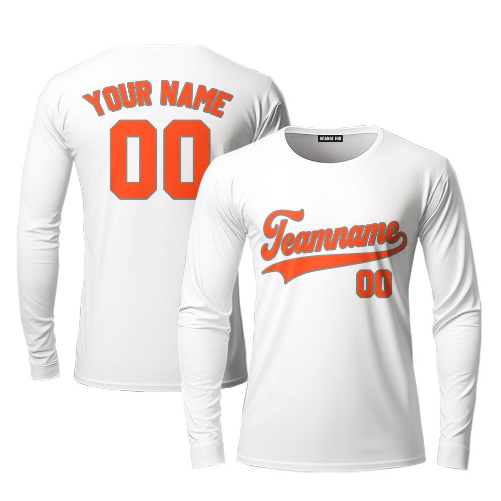 Custom White Orange - Gray Custom Long Sleeve T-Shirt For Men & Women