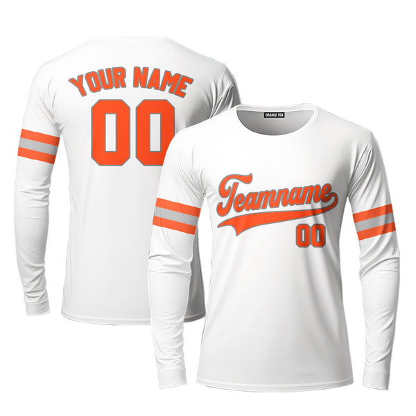 Custom White Orange - Gray Custom Long Sleeve T-Shirt For Men & Women