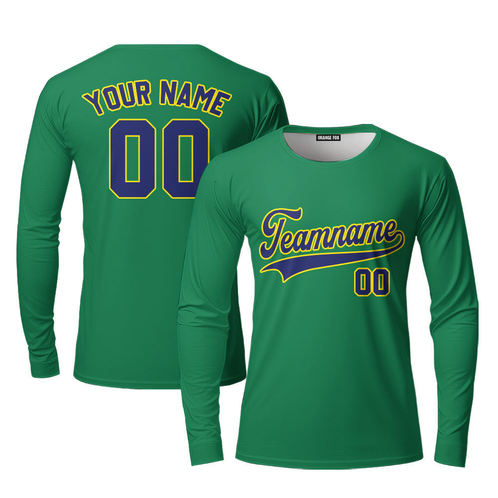 Custom Green Navy - Yellow Custom Long Sleeve T-Shirt For Men & Women