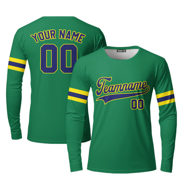 Custom Green Navy - Yellow Custom Long Sleeve T-Shirt For Men & Women