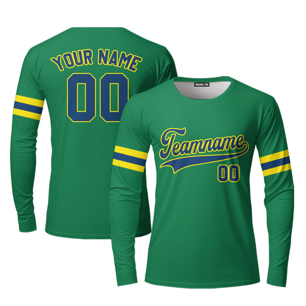 Custom Green Yellow - Navy Custom Long Sleeve T-Shirt For Men & Women