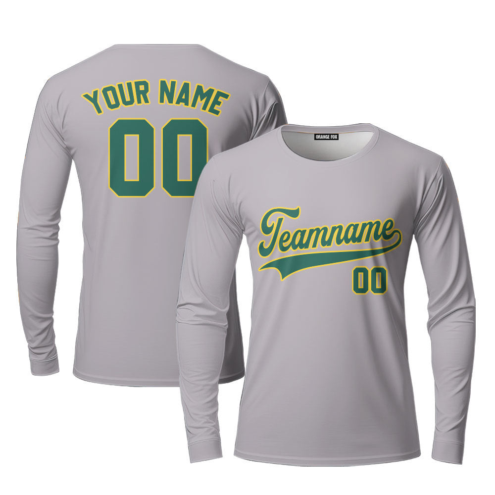 Custom Gray Kelly Green Gold Custom Long Sleeve T-Shirt For Men & Women