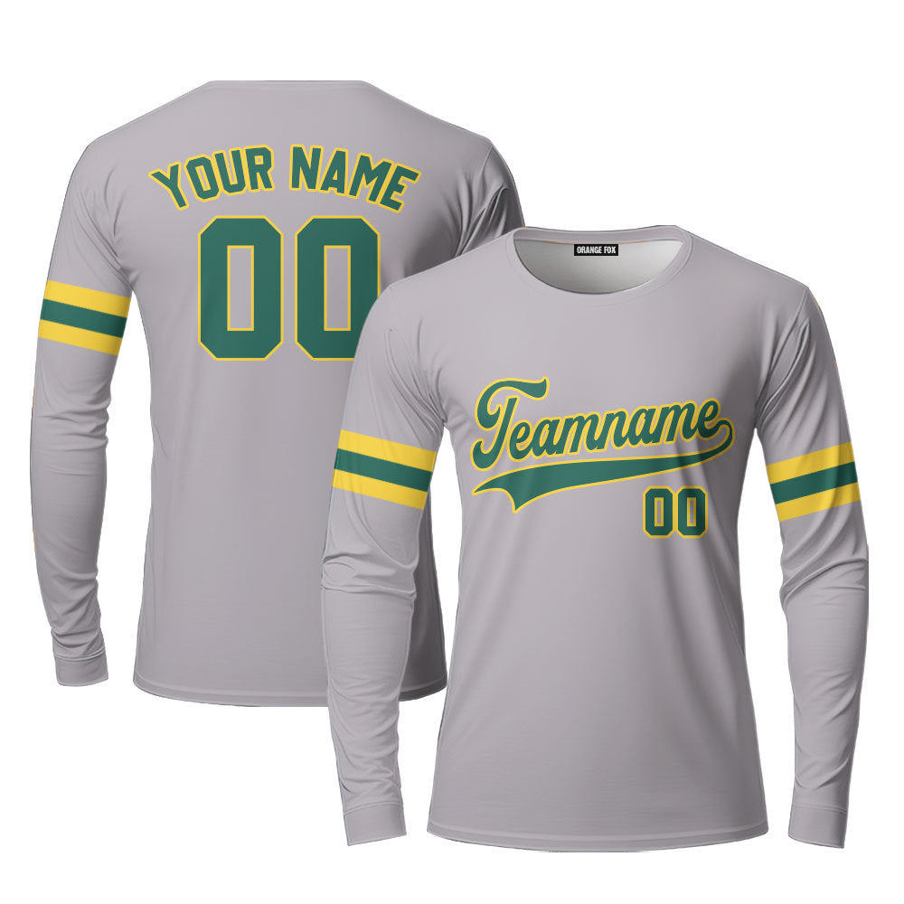 Custom Gray Kelly Green Gold Custom Long Sleeve T-Shirt For Men & Women