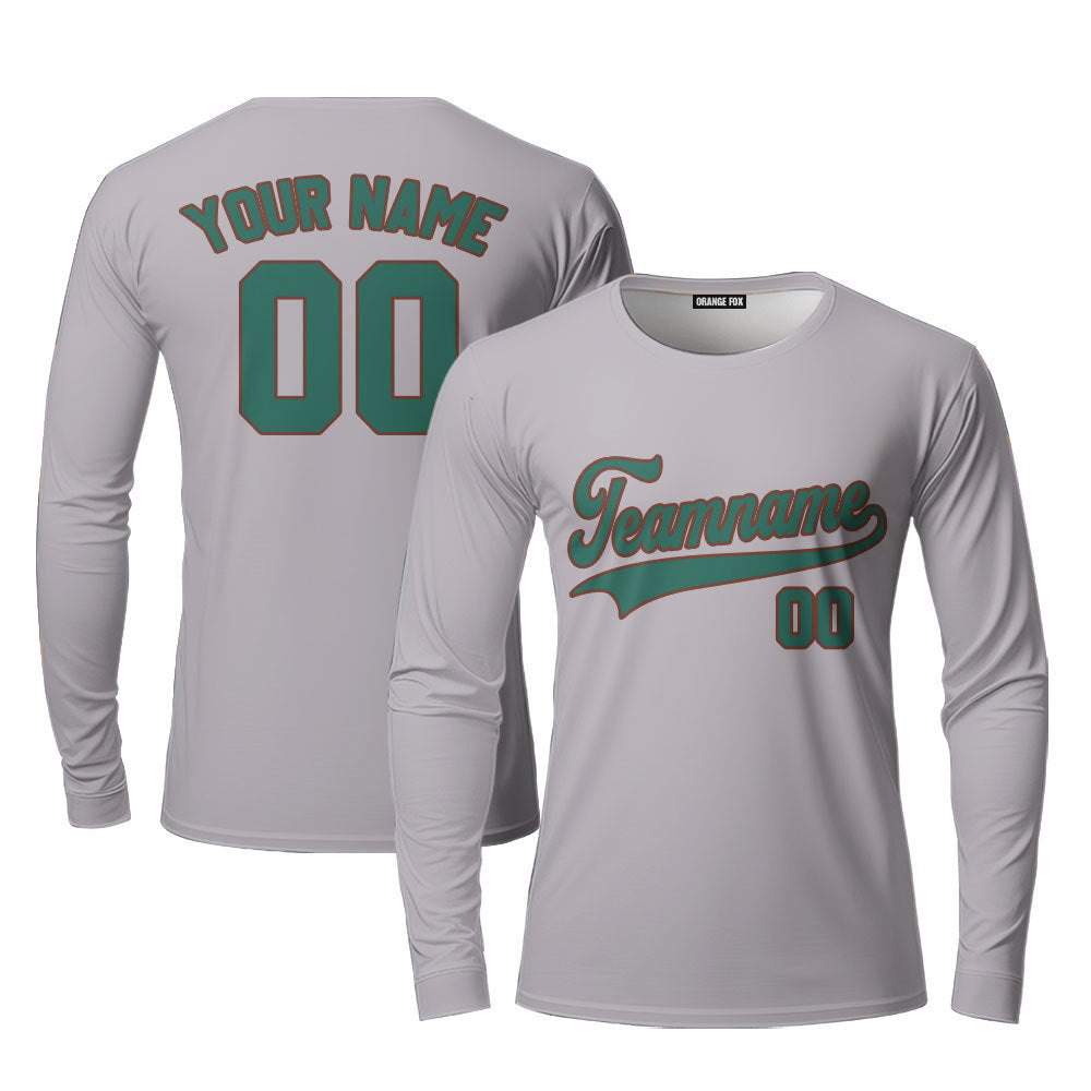 Custom Gray Kelly Green Brown Custom Long Sleeve T-Shirt For Men & Women