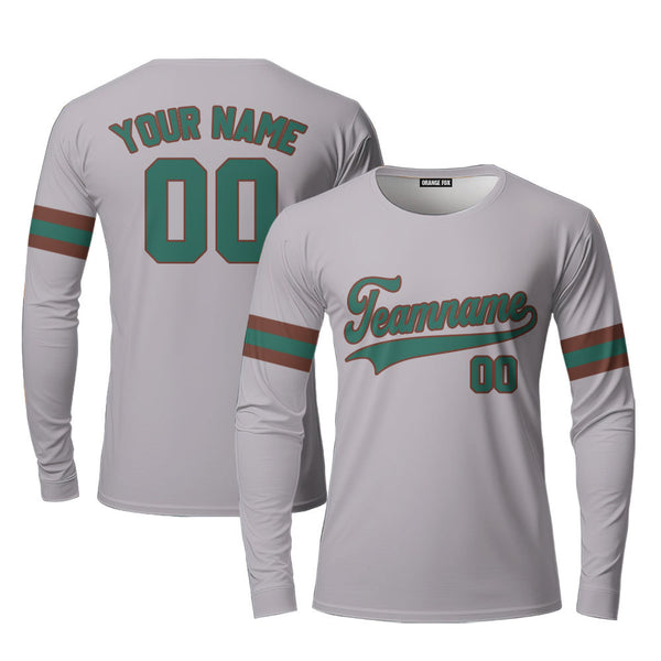 Custom Gray Kelly Green Brown Custom Long Sleeve T-Shirt For Men & Women