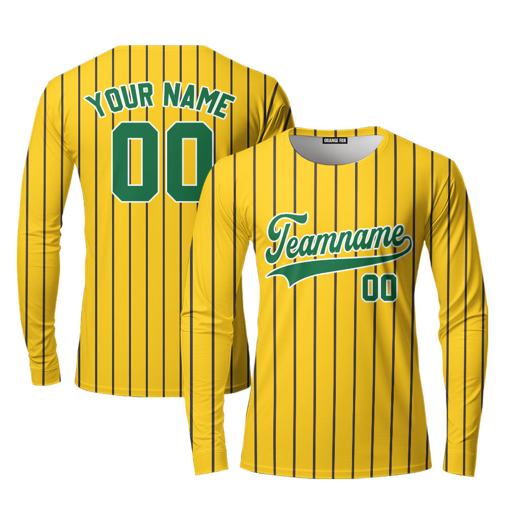 Custom Yellow Navy Blue Pinstripe Green Custom Long Sleeve T-Shirt For Men & Women