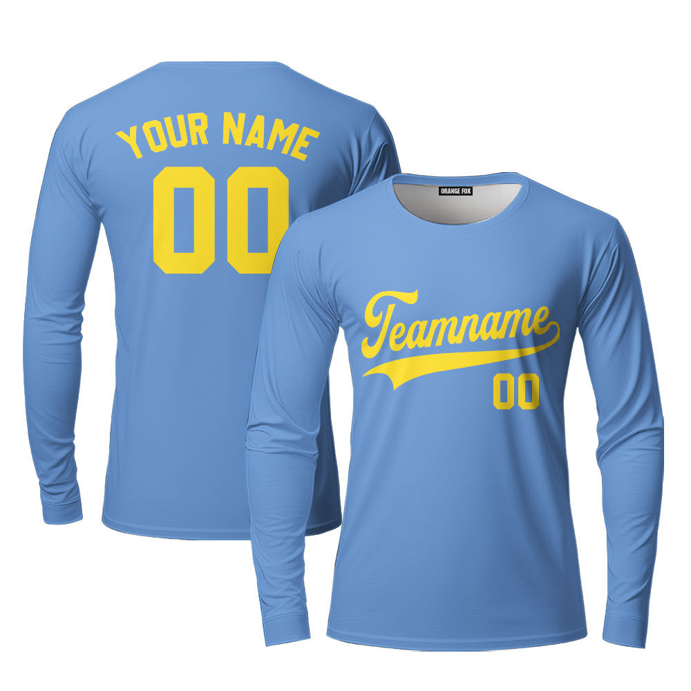 Custom Light Blue Yellow Custom Long Sleeve T-Shirt For Men & Women