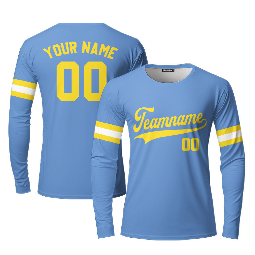 Custom Light Blue Yellow Custom Long Sleeve T-Shirt For Men & Women