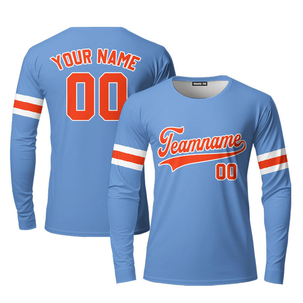 Custom Light Blue Orange-White Custom Long Sleeve T-Shirt For Men & Women