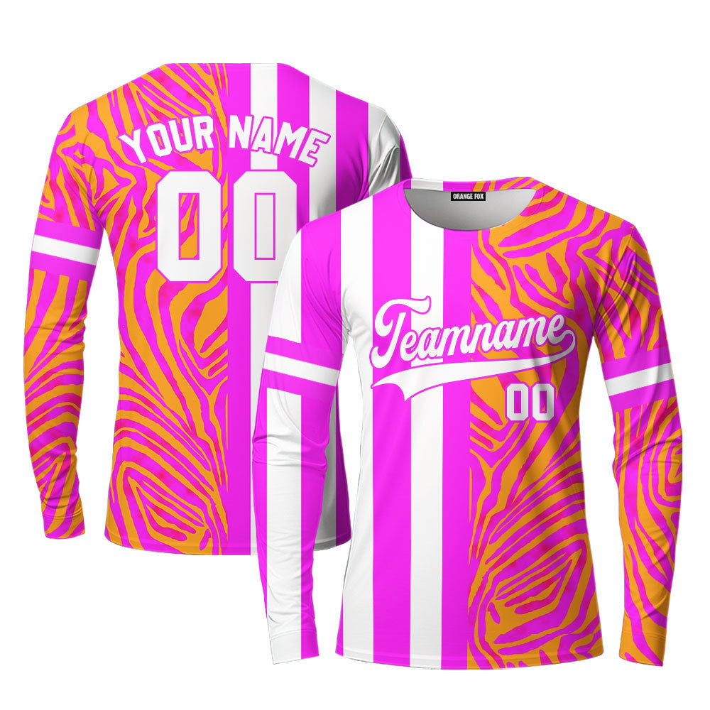 Custom Abstract Pink Purple Stripe White-Neon Pink Split Fashion Custom Long Sleeve T-Shirt For Men & Women