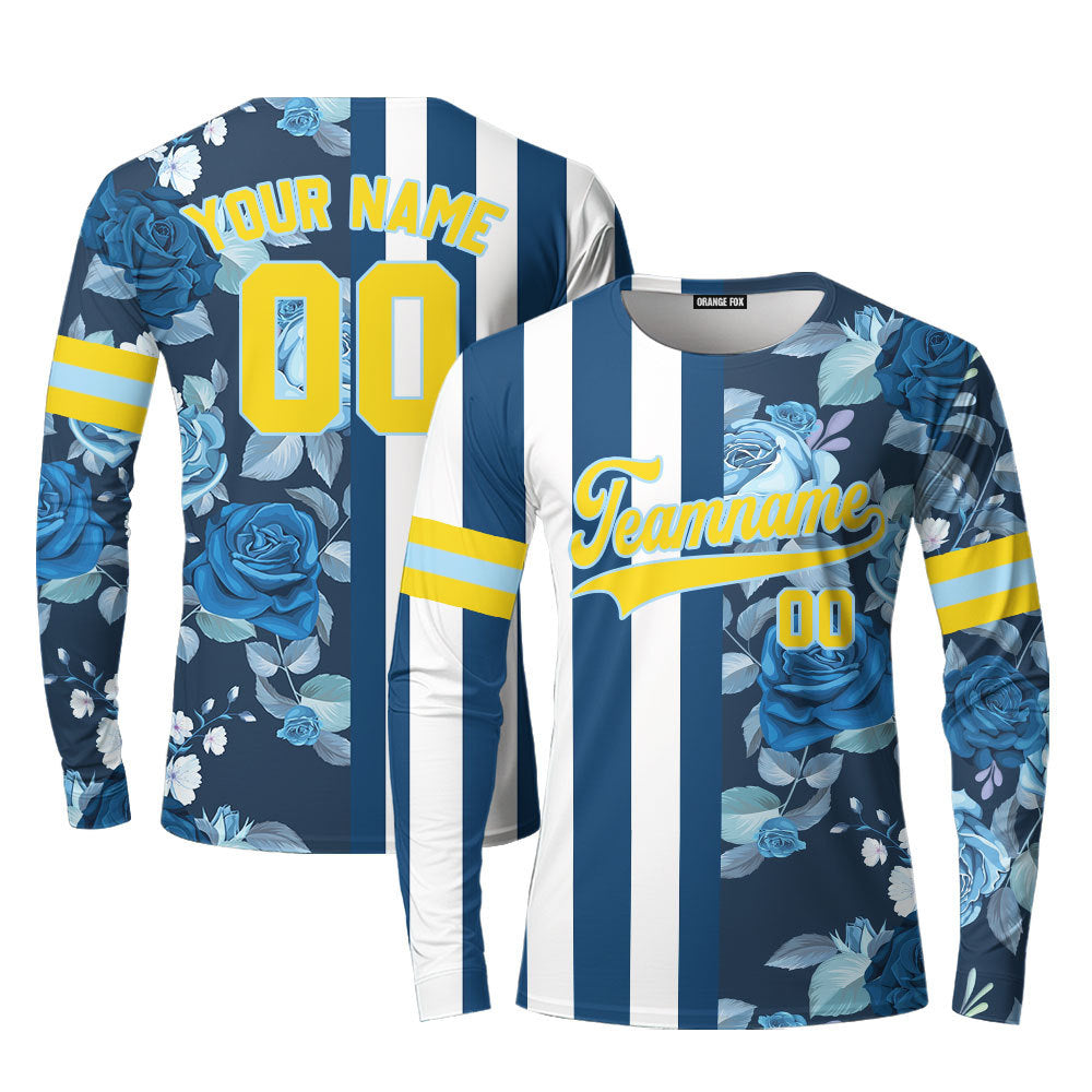 Custom Tropical Blue Navy Yellow - Light Blue Split Fashion Custom Long Sleeve T-Shirt For Men & Women