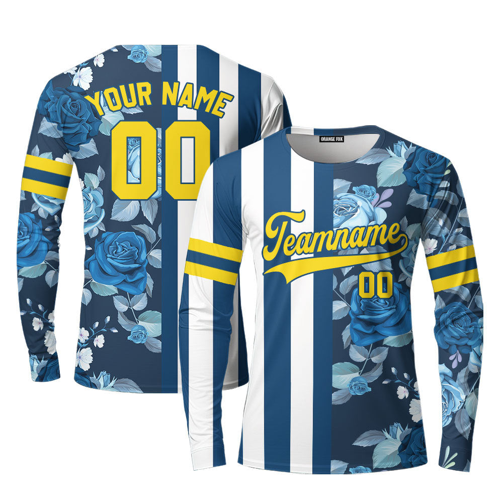 Custom Tropical Blue Navy Yellow - Blue Split Fashion Custom Long Sleeve T-Shirt For Men & Women