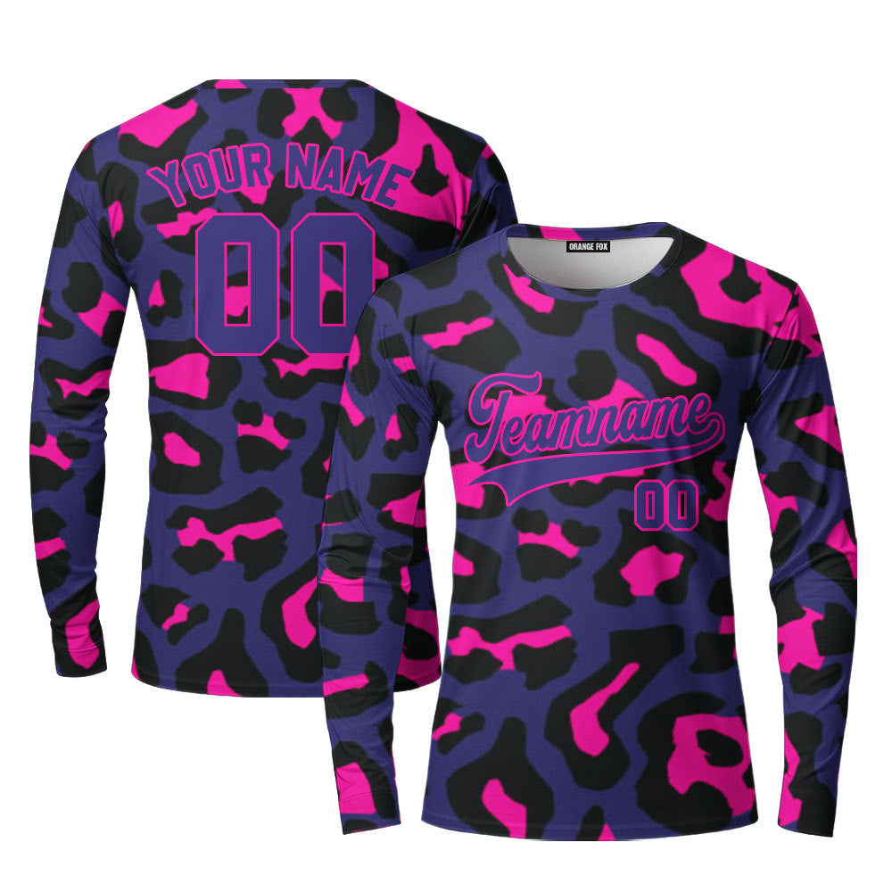 Custom Pinky Leopard Pattern Purple Pink Custom Long Sleeve T-Shirt For Men & Women