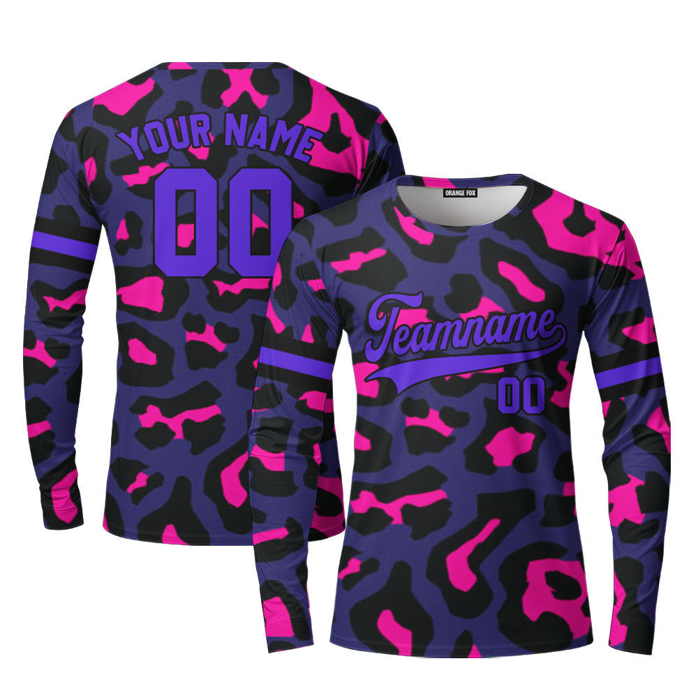 Custom Pinky Leopard Pattern Purple Black Custom Long Sleeve T-Shirt For Men & Women