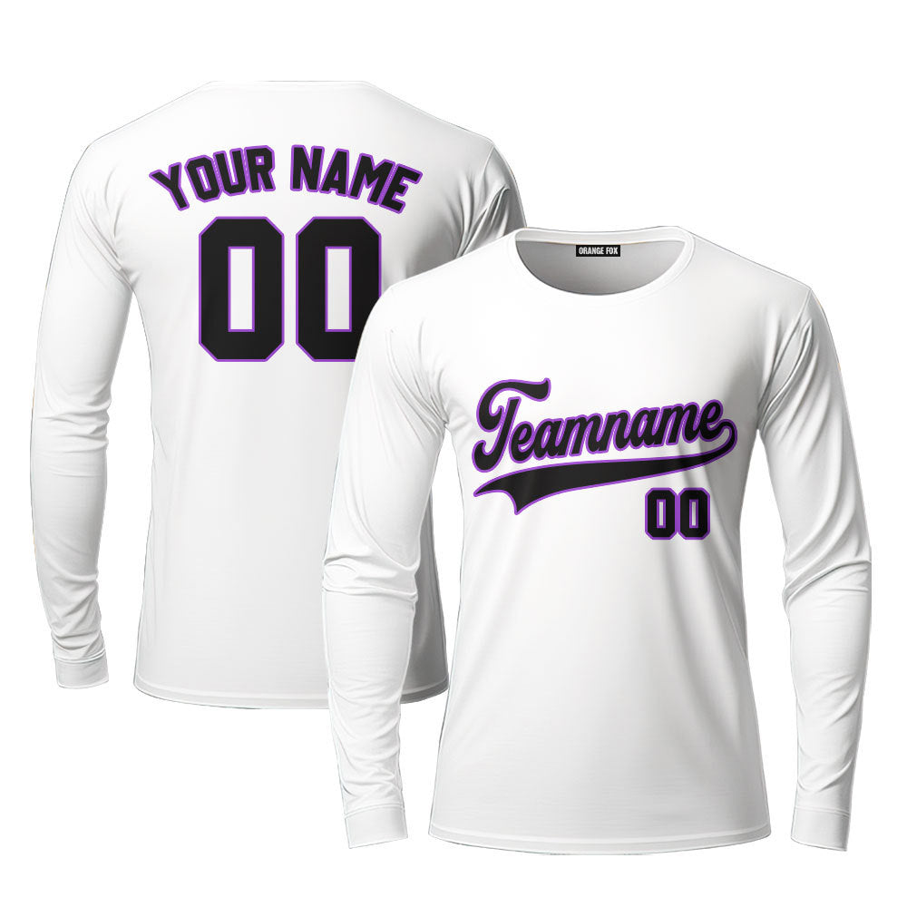 White And Purple Black Custom Long Sleeve T-Shirt For Men & Women