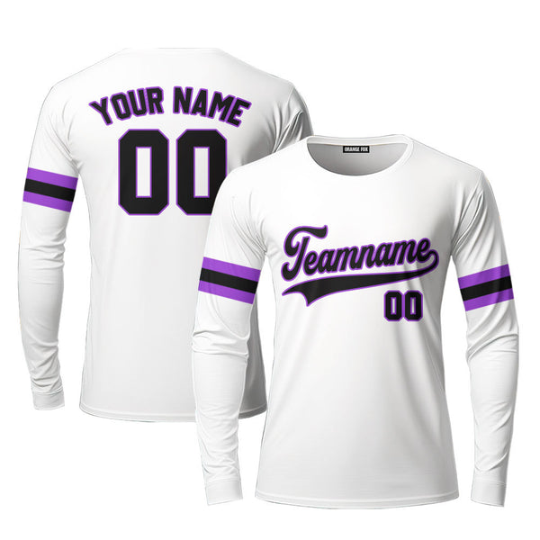 White And Purple Black Custom Long Sleeve T-Shirt For Men & Women