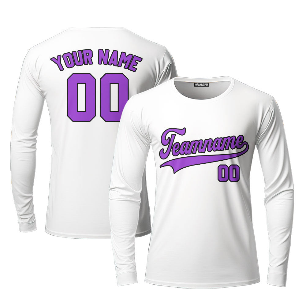 White And Black Purple Custom Long Sleeve T-Shirt For Men & Women Media 1 of 6