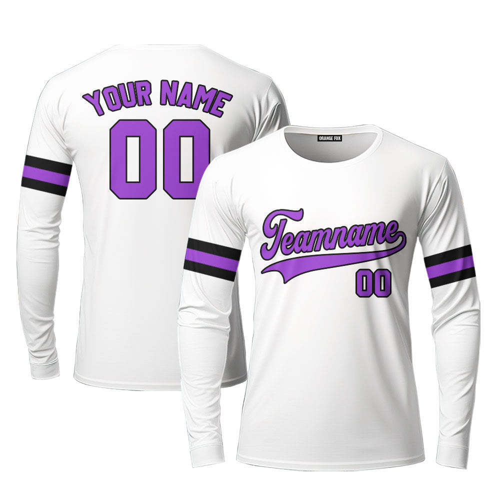 White And Black Purple Custom Long Sleeve T-Shirt For Men & Women Media 1 of 6