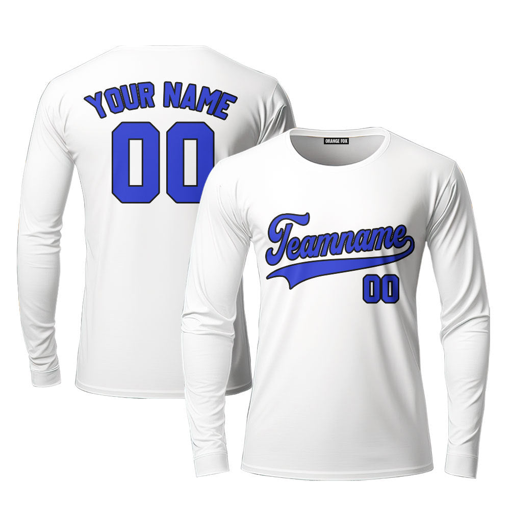 White Blue Black Simple Custom Long Sleeve T-Shirt For Men & Women