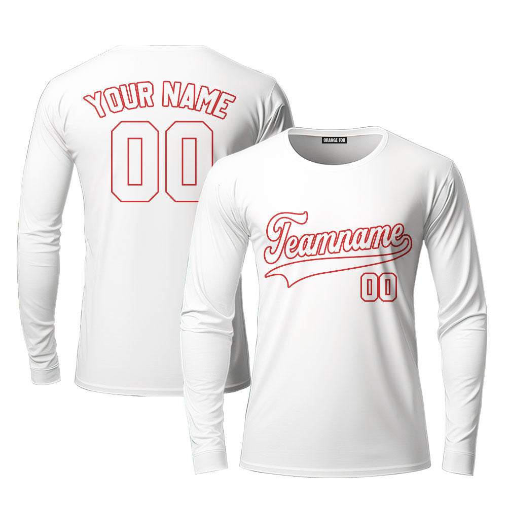 White Red Simple Custom Long Sleeve T-Shirt For Men & Women