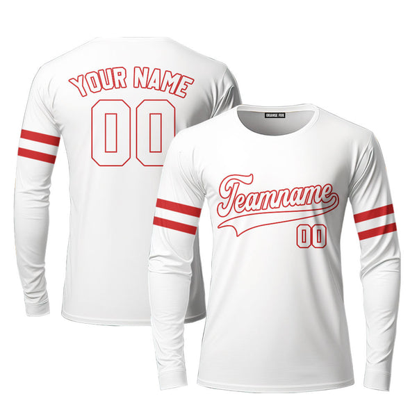 White Red Simple Custom Long Sleeve T-Shirt For Men & Women