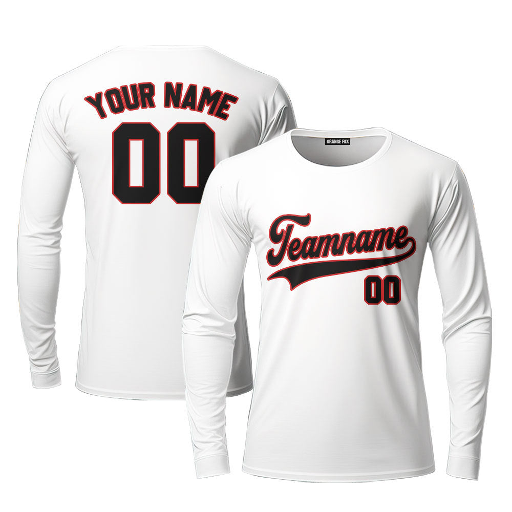 White Black Red Custom Long Sleeve T-Shirt For Men & Women