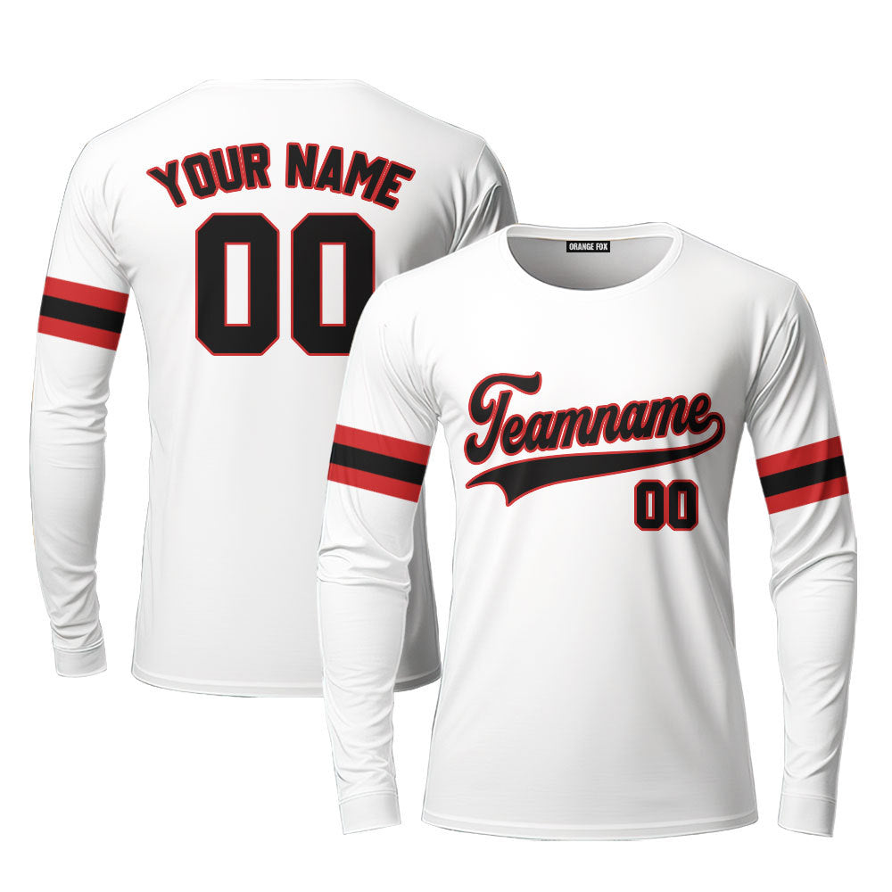 White Black Red Custom Long Sleeve T-Shirt For Men & Women