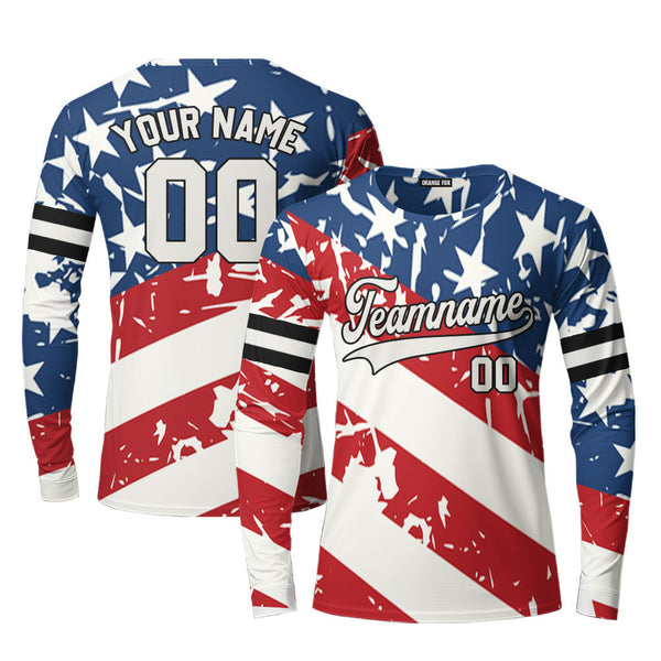 American Flag White Red Custom Long Sleeve T-Shirt For Men & Women