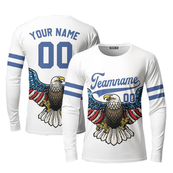 Eagle American Flag Blue Custom Long Sleeve T-Shirt For Men & Women