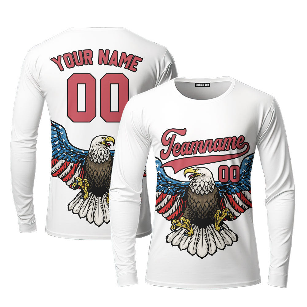 Eagle American Flag Red Black Custom Long Sleeve T-Shirt For Men & Women