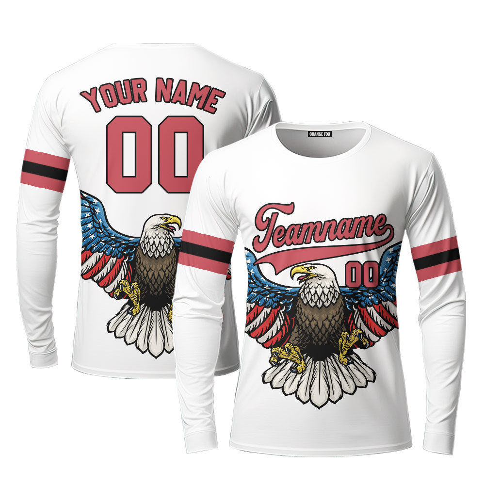 Eagle American Flag Red Black Custom Long Sleeve T-Shirt For Men & Women