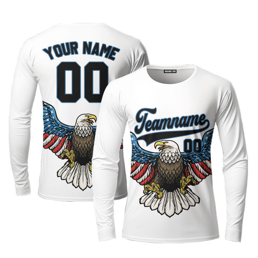 Eagle American Flag Black Blue Custom Long Sleeve T-Shirt For Men & Women