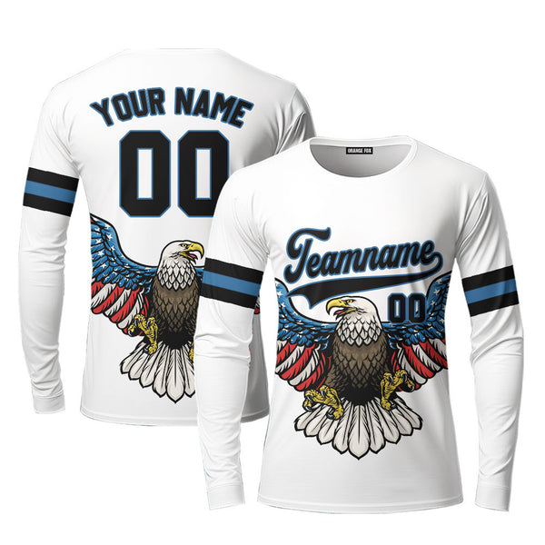 Eagle American Flag Black Blue Custom Long Sleeve T-Shirt For Men & Women