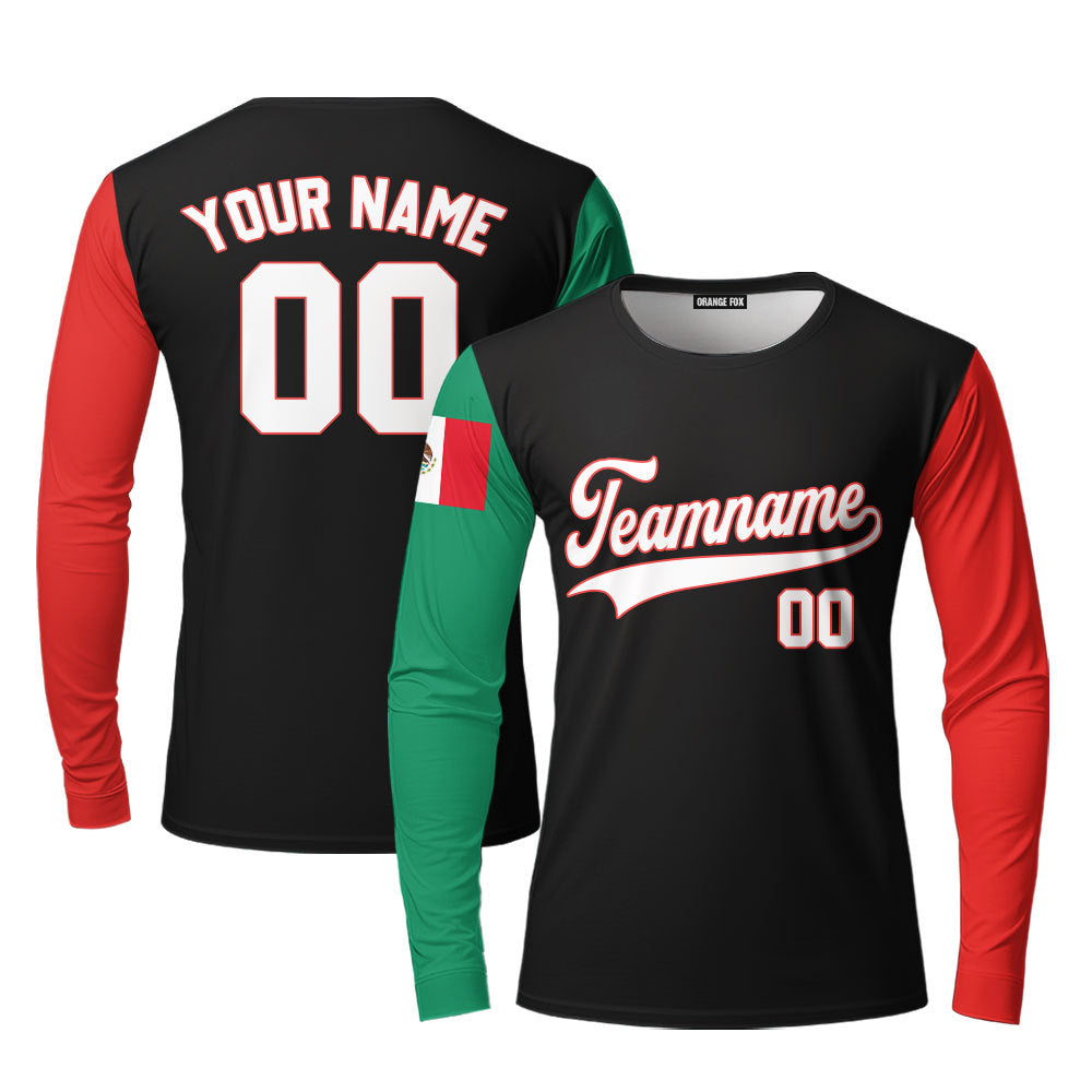 Mexican Flag Black White Red Custom Long Sleeve T-Shirt For Men & Women