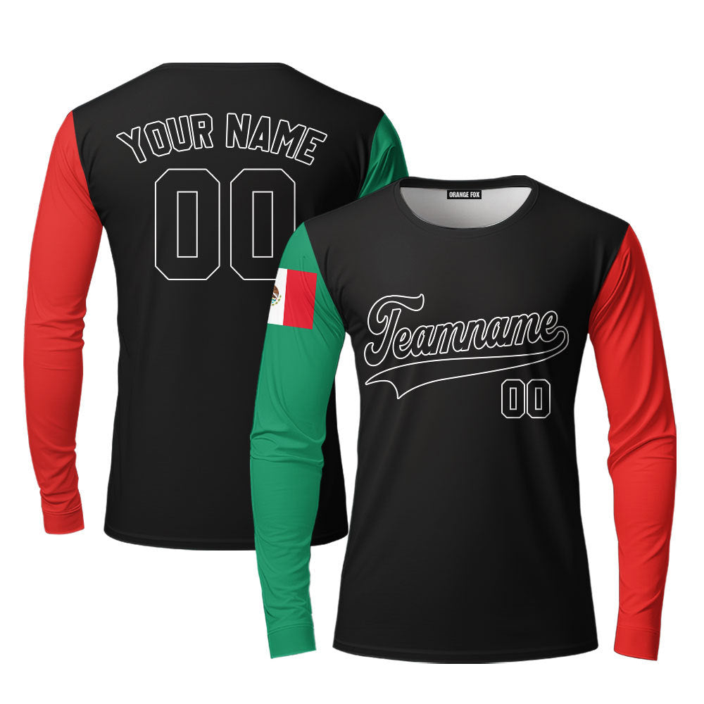 Mexican Flag Black White Green Custom Long Sleeve T-Shirt For Men & Women