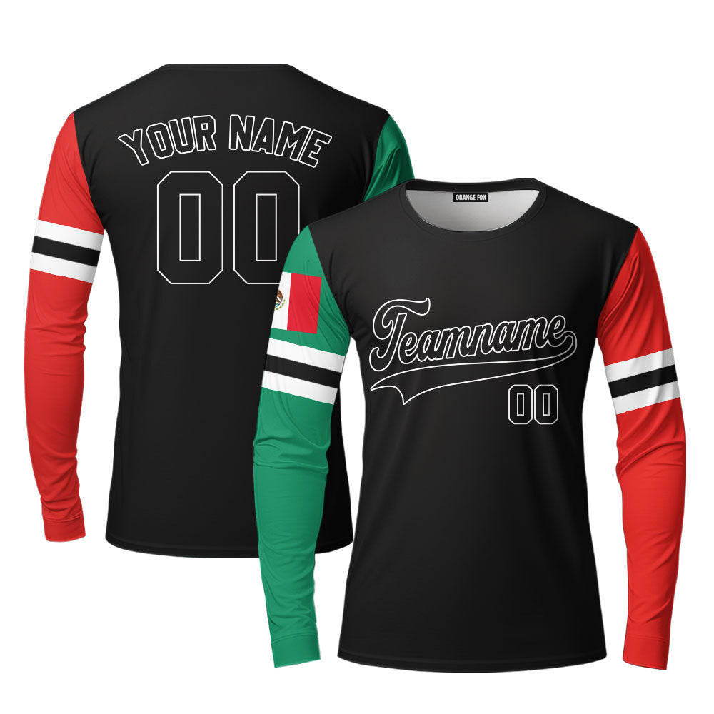 Mexican Flag Black White Green Custom Long Sleeve T-Shirt For Men & Women