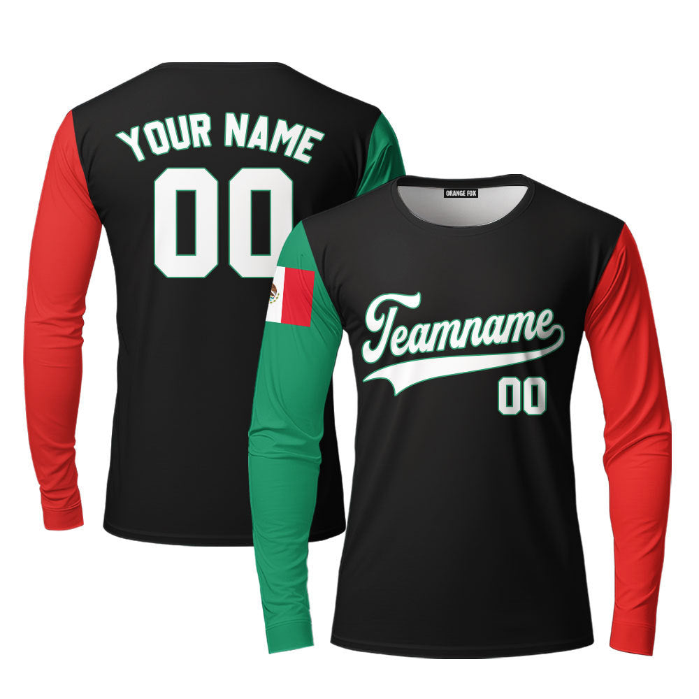 Mexican Flag Black White Custom Long Sleeve T-Shirt For Men & Women