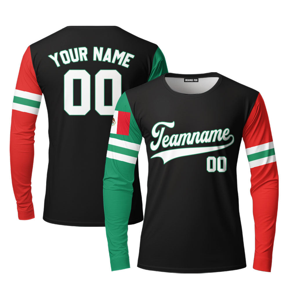 Mexican Flag Black White Custom Long Sleeve T-Shirt For Men & Women