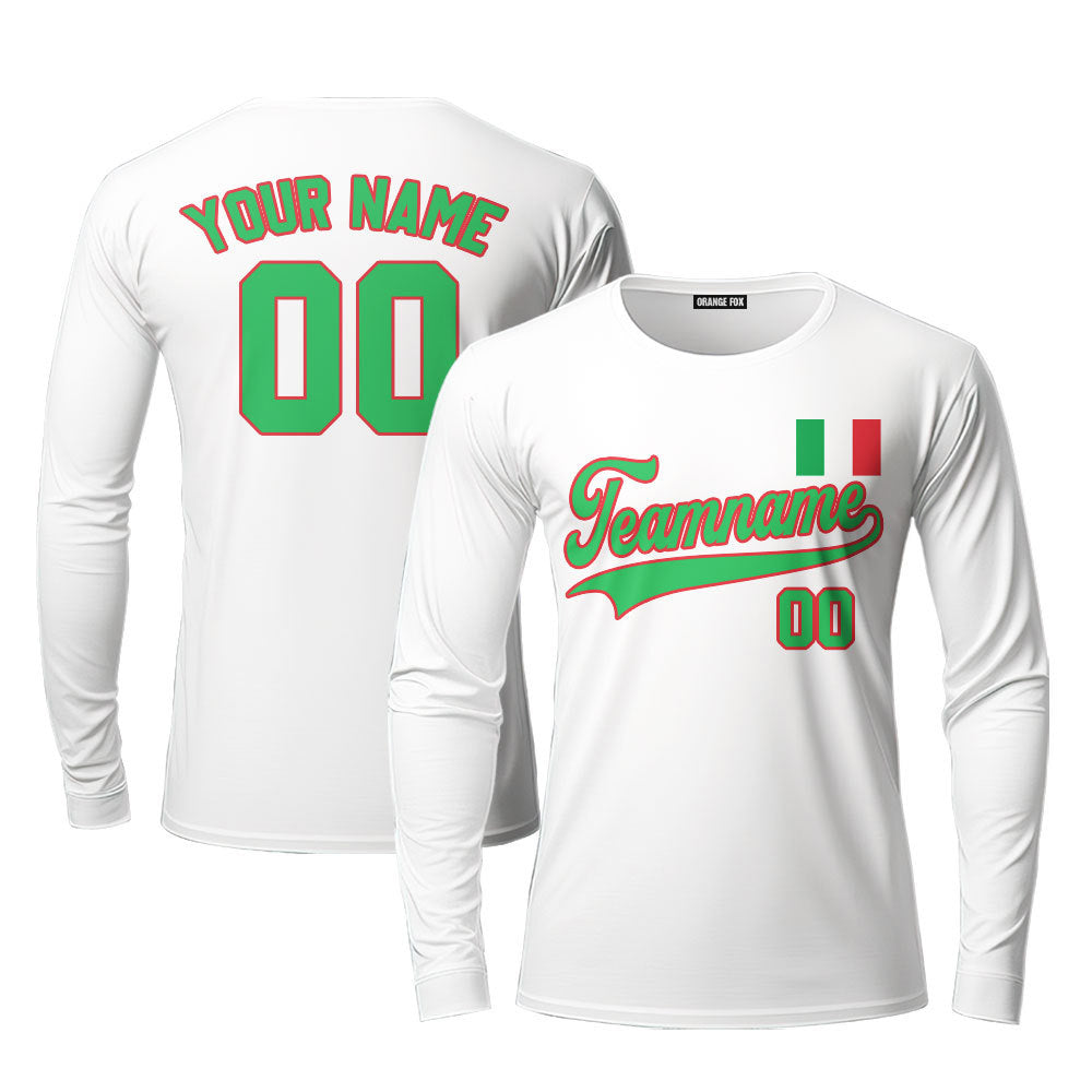 Italia White Green Custom Long Sleeve T-Shirt For Men & Women