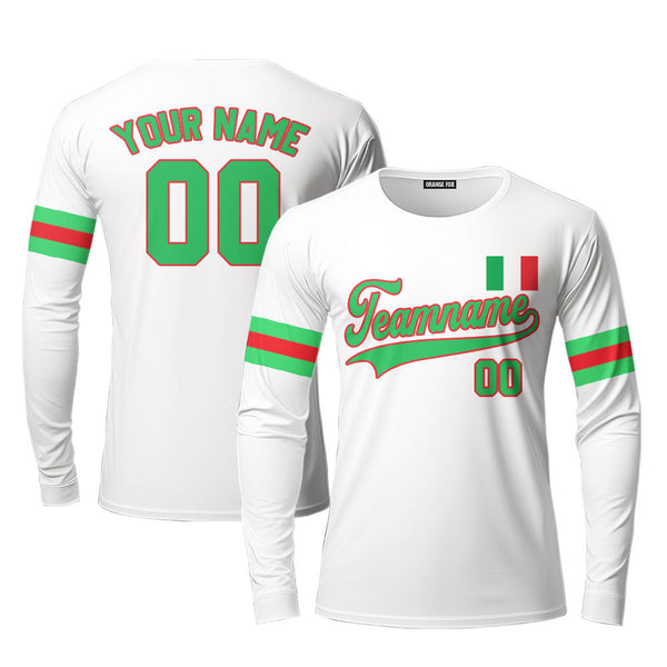 Italia White Green Custom Long Sleeve T-Shirt For Men & Women