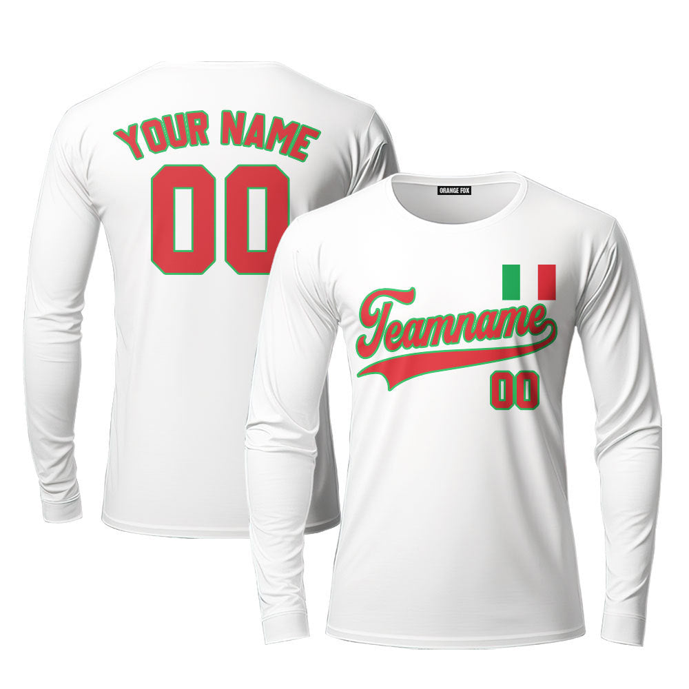 Italia White Red Custom Long Sleeve T-Shirt For Men & Women