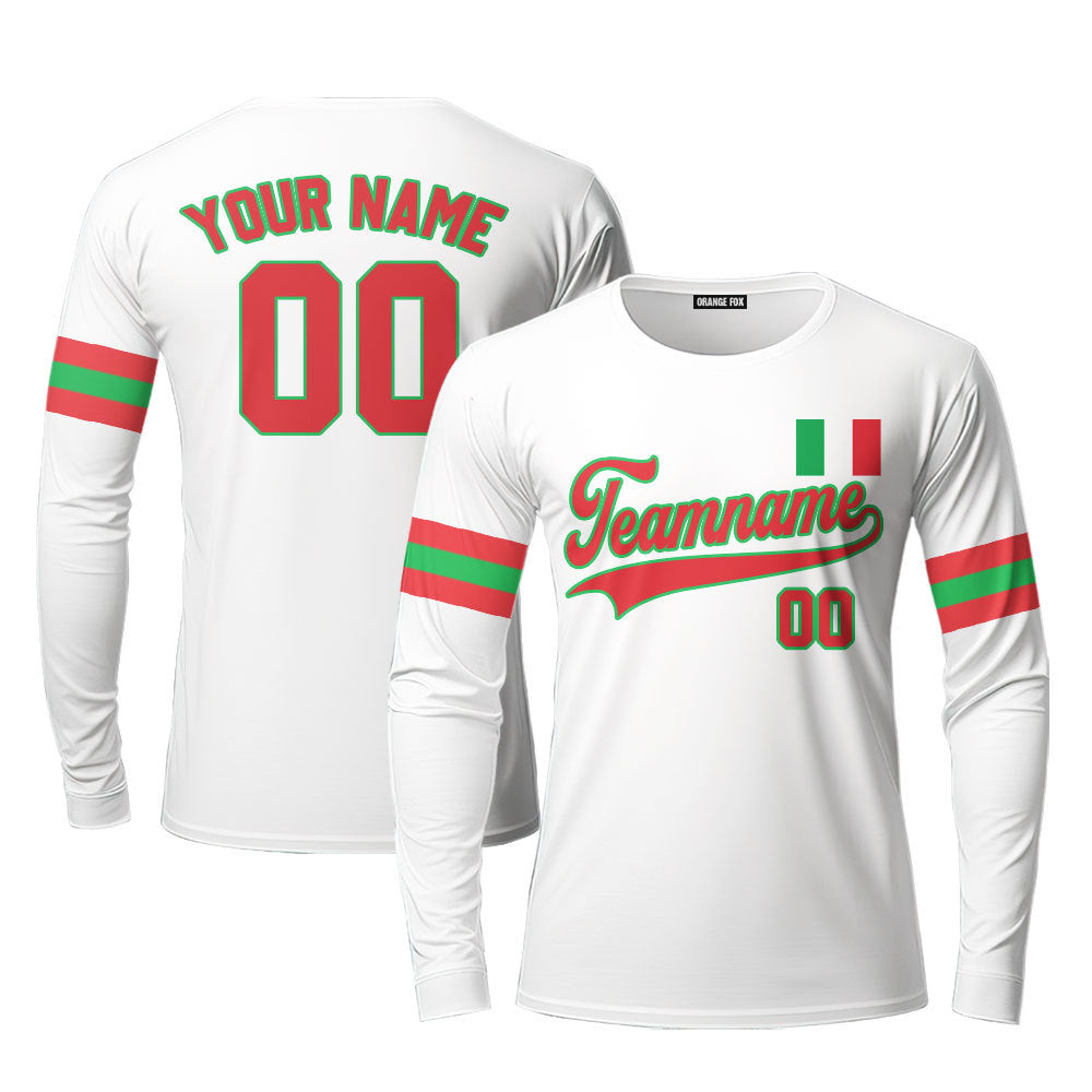 Italia White Red Custom Long Sleeve T-Shirt For Men & Women