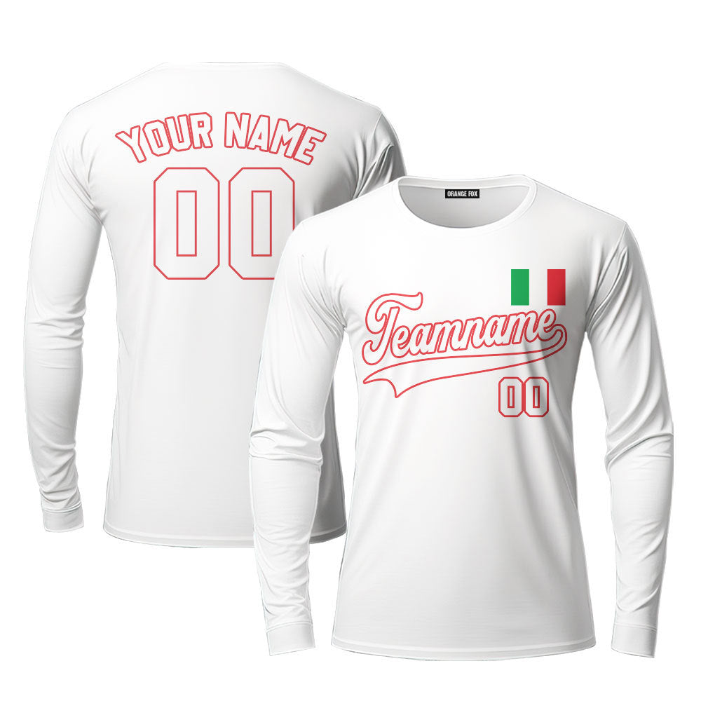 Italia White pink Custom Long Sleeve T-Shirt For Men & Women