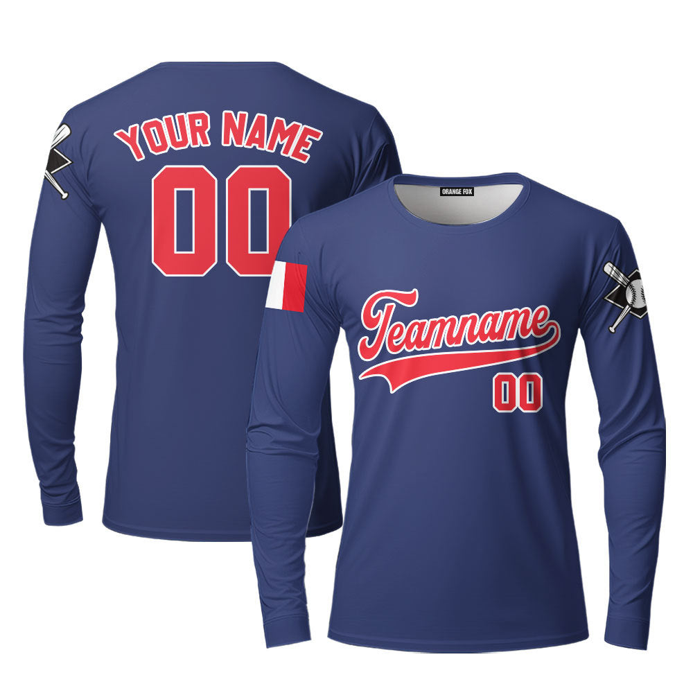 Italia Blue Red White Custom Long Sleeve T-Shirt For Men & Women